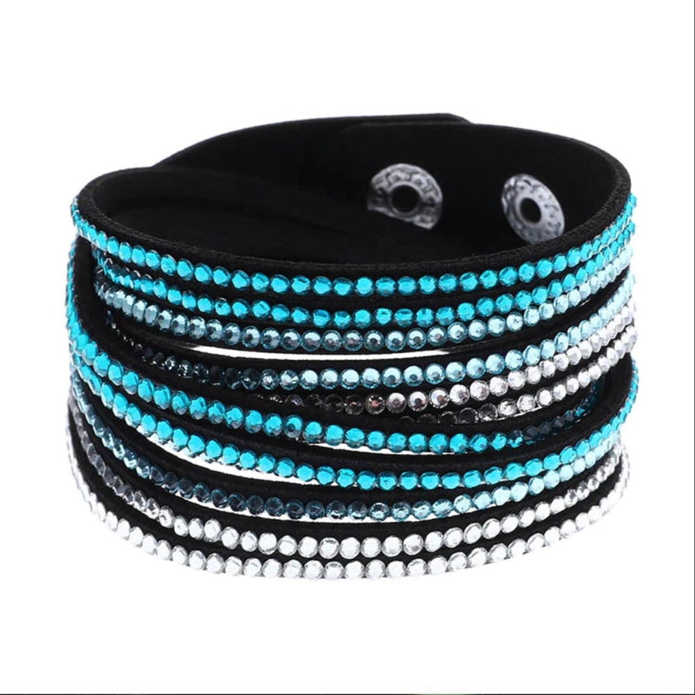 Turquoise Rivet Crystal Leather Wrap Bracelet
